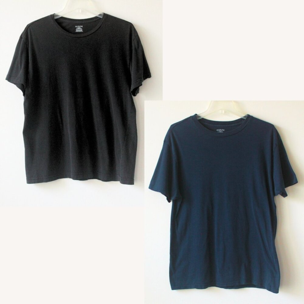 Alfani Navy Blue & Black 100% Cotton Short-Sleeve T-Shirt Bundle 2 Shirts Large